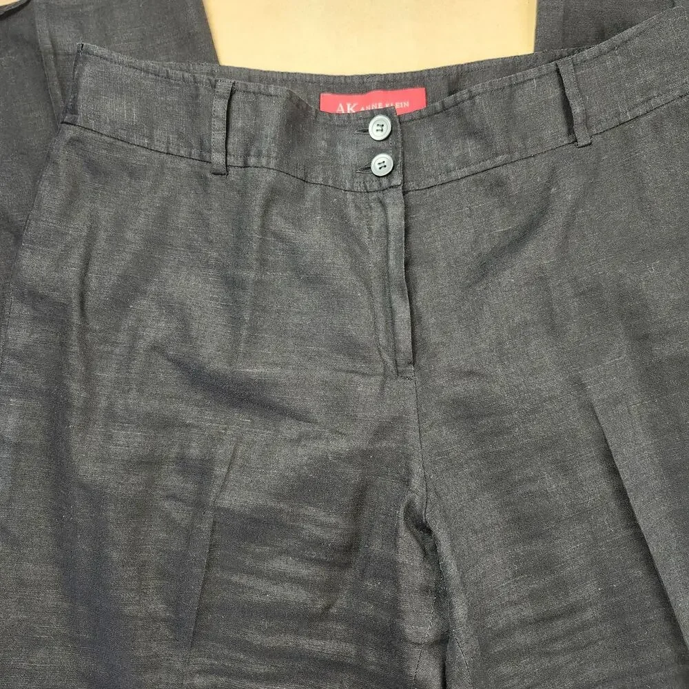 Anne Klein Black Linen Pants Wide Leg size 10